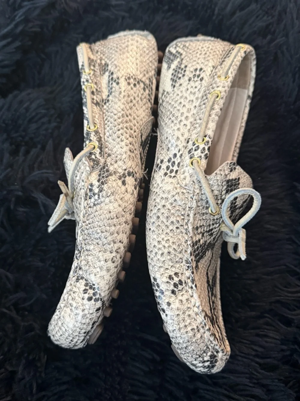 Cole Haan Snake-Print Loafers in Black and Cream